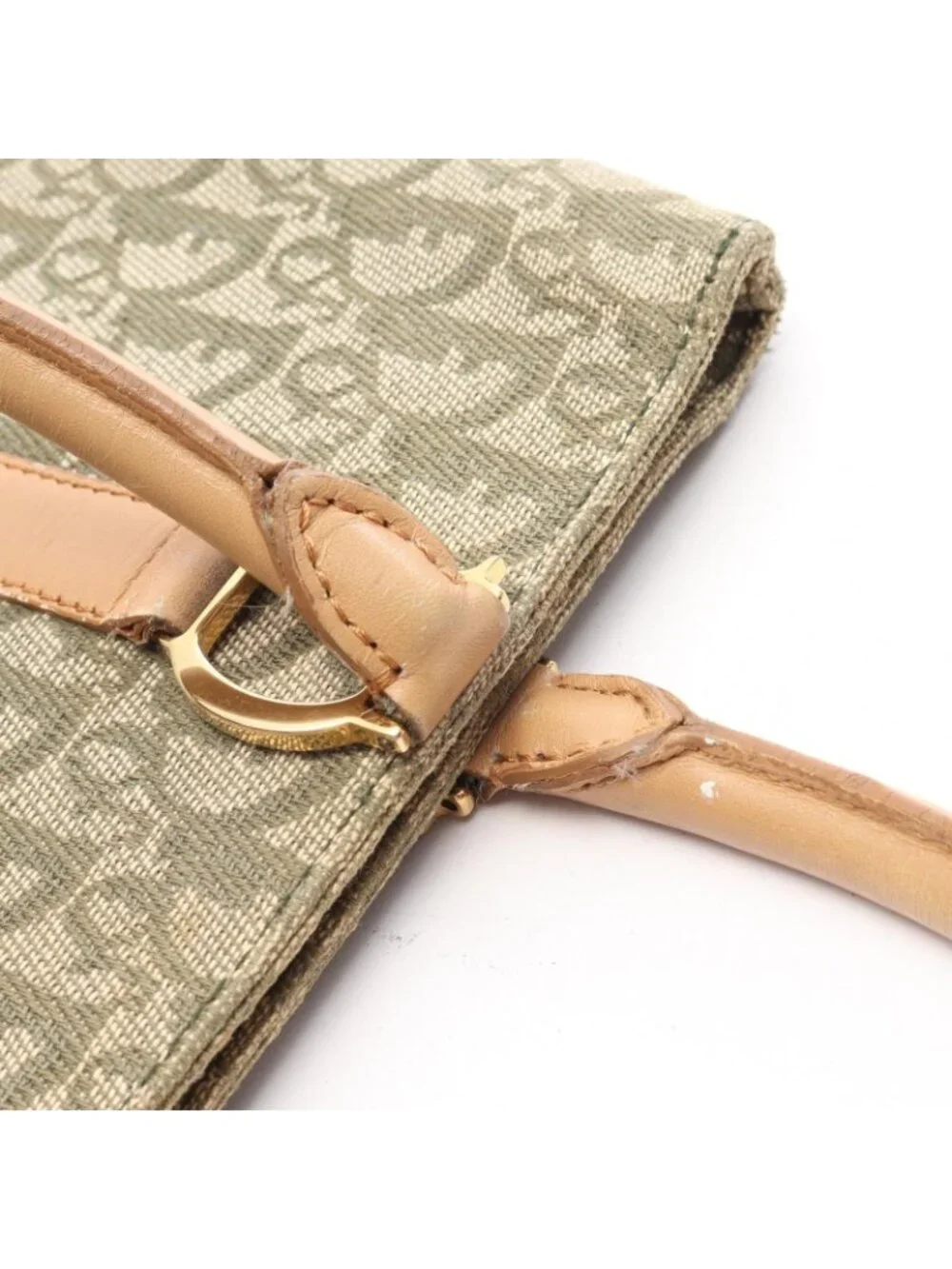 Dior Tote Trotter Green Beige Canvas Leather